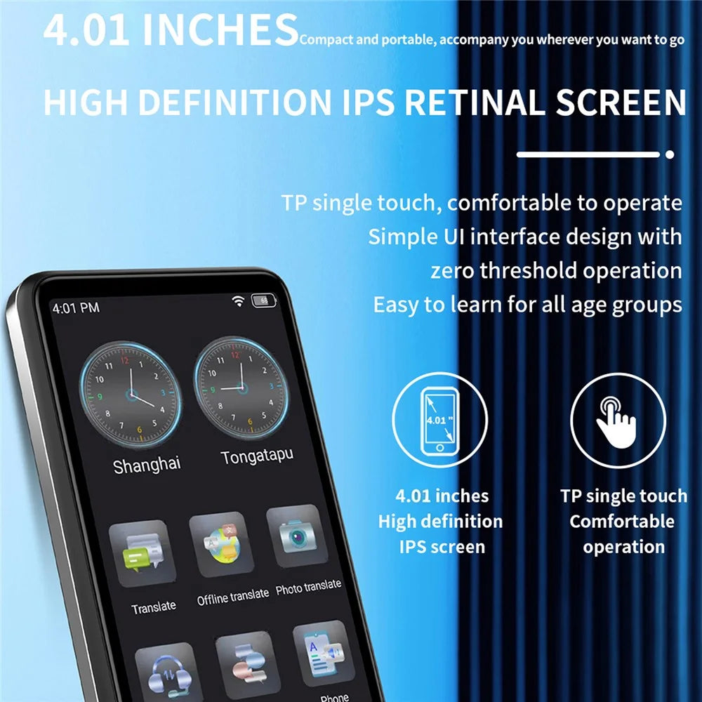 M12 4.01 Inch Intelligent Voice Translator 1GB+16GB Storage 137 Languages WiFi Photo Recording AI Translation Device - Black - 3