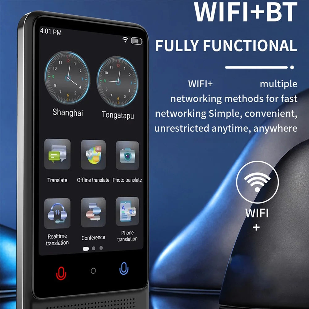 M12 4.01 Inch Intelligent Voice Translator 1GB+16GB Storage 137 Languages WiFi Photo Recording AI Translation Device - Black - 6