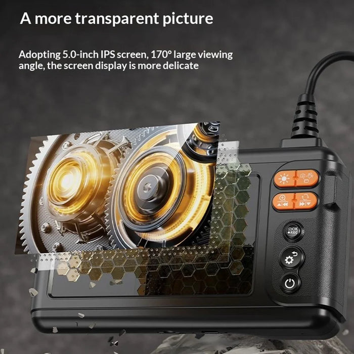 C50 8.5mm 5 Inch HD IPS Screen Industrial Endoscope with 5m Wire 1080P Dual Lens IP67 Waterproof Inspection Camera for Auto Engine Pipeline - Black - 2
