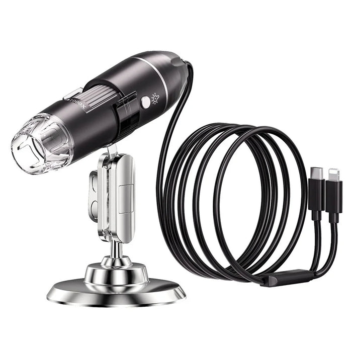 321 Handheld Digital Microscope 2MP 1600X Magnification LED Light USB-C iP (5-14) Cable Mini Camera Magnification Tool for iPhone Android - Black - 1