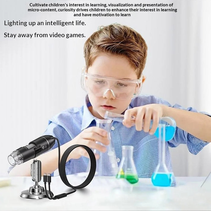 321 Handheld Digital Microscope 2MP 1600X Magnification LED Light USB-C iP (5-14) Cable Mini Camera Magnification Tool for iPhone Android - Black - 3