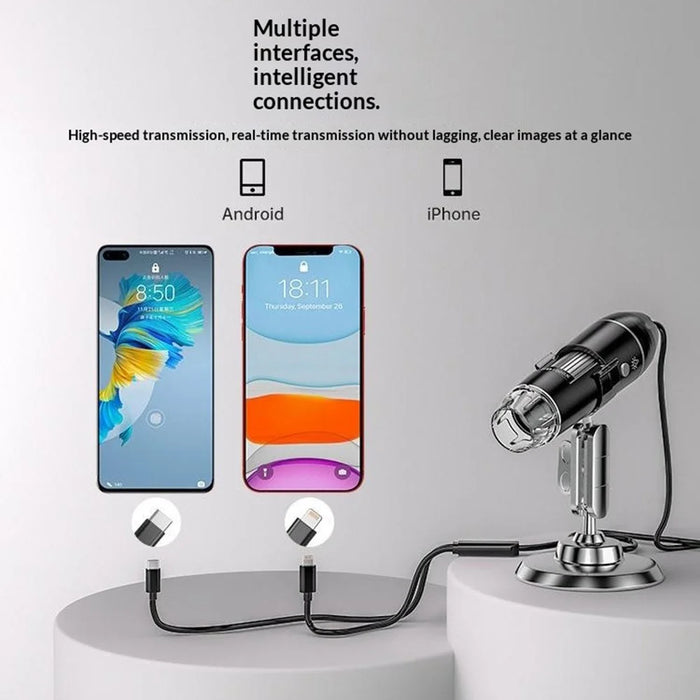 321 Handheld Digital Microscope 2MP 1600X Magnification LED Light USB-C iP (5-14) Cable Mini Camera Magnification Tool for iPhone Android - Black - 4