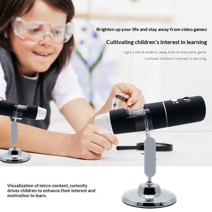 303 WiFi Digital Microscope 1000X Magnification 2MP HD 1080P CMOS Sensor 8 LED Lights Wireless Magnifier - Black - 2