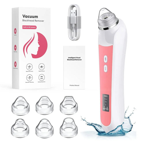 H200 Visual Blackhead Remover 20X Magnification Vacuum Suction Device Face Pore Cleaner with 6 Suction Heads - Pink - 1