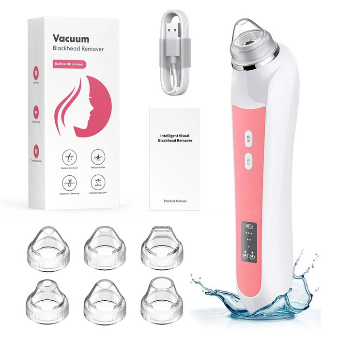 H200 Visual Blackhead Remover 20X Magnification Vacuum Suction Device Face Pore Cleaner with 6 Suction Heads - Pink - 1