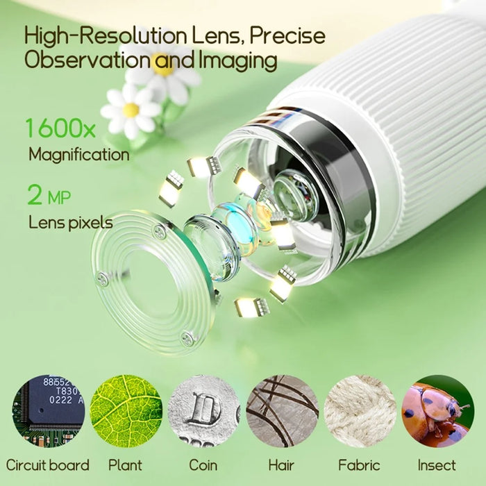 S388 Kids Digital Microscope 2MP 2.8 inch 1600X Magnification Microscope for Science Education (without Memory Card) - White - 7