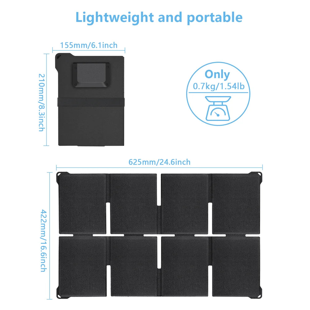 8Z-ETFE 45W Fast Charging 8-Panel Foldable Solar Charger Portable Outdoor Power Supply with USB/Type-C/DC Output - Black - 5