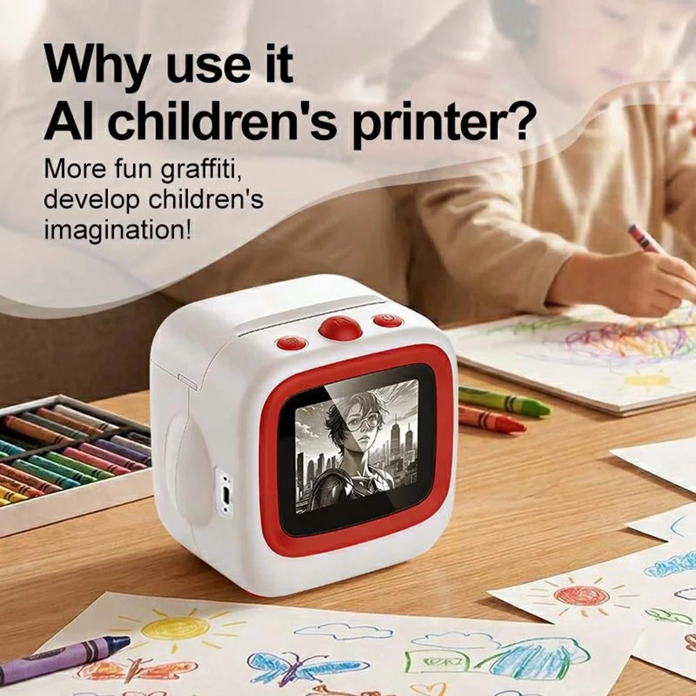 X25 AI Voice Control Mini Printer 2.4 Inch IPS Screen WiFi Portable Printer for Kids Drawing Learning Inkless Thermal Printer - White+Red - 3