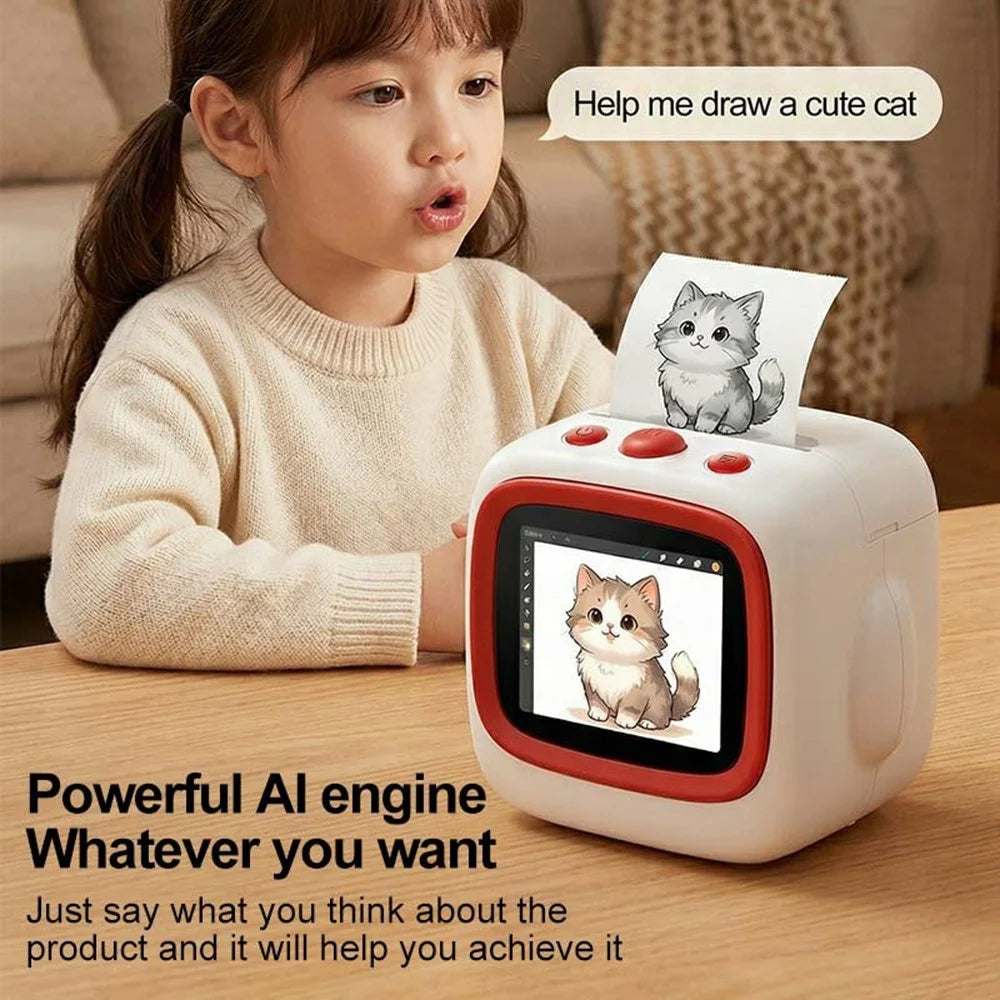 X25 AI Voice Control Mini Printer 2.4 Inch IPS Screen WiFi Portable Printer for Kids Drawing Learning Inkless Thermal Printer - White+Red - 4