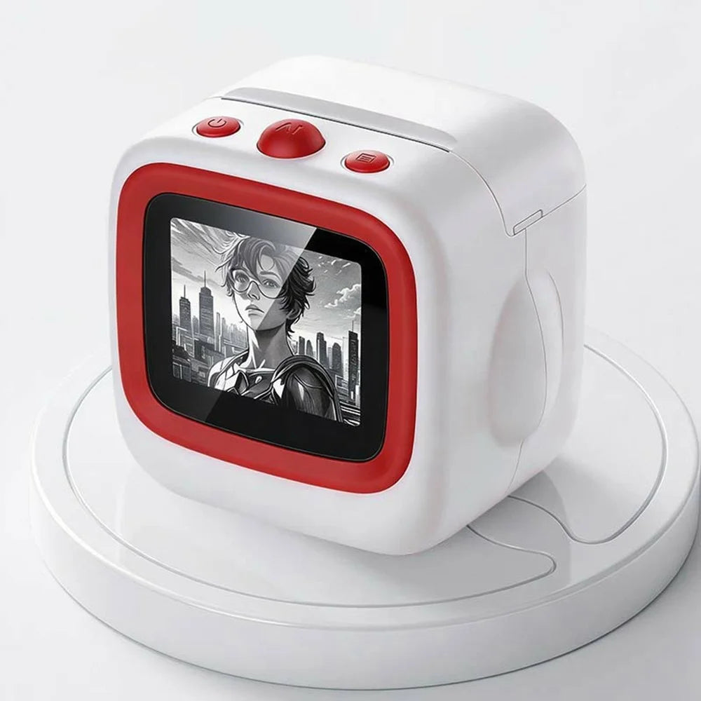 X25 AI Voice Control Mini Printer 2.4 Inch IPS Screen WiFi Portable Printer for Kids Drawing Learning Inkless Thermal Printer - White+Red - 7