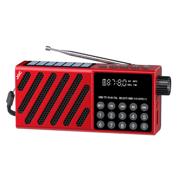 JOC H6138REC-S Solar Powered Digital Radio Bluetooth-compatible FM Recorder with Emergency Light - Red - 1