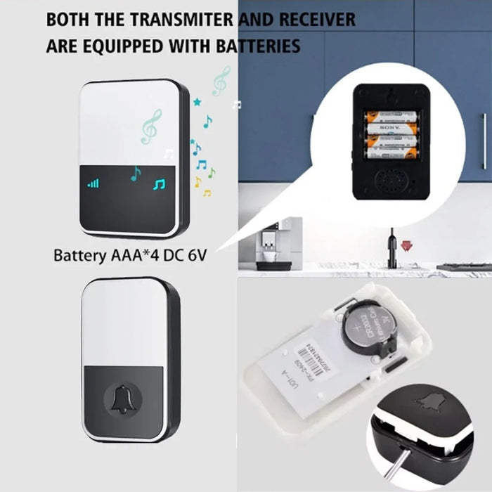 U500 IP44 Waterproof 45 Ringtones 4 Volume Levels 150-200m Range Wireless Doorbell Kit, 1 Transmitter + 2 Receivers - 6
