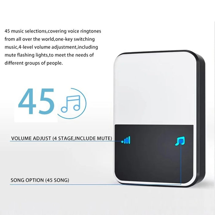 U500 IP44 Waterproof 45 Ringtones 4 Volume Levels 150-200m Range Wireless Doorbell Kit, 2 Transmitters + 1 Receiver - 7