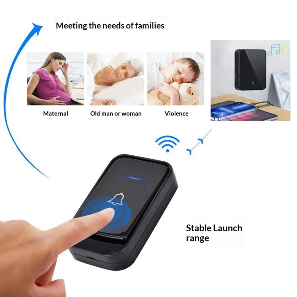 Q501 Wireless Doorbell 45 Ringtones 4 Volume Levels 150-200m Range Cordless Doorbell Kit, 1 Transmitter + 1 Receiver - Black - 5