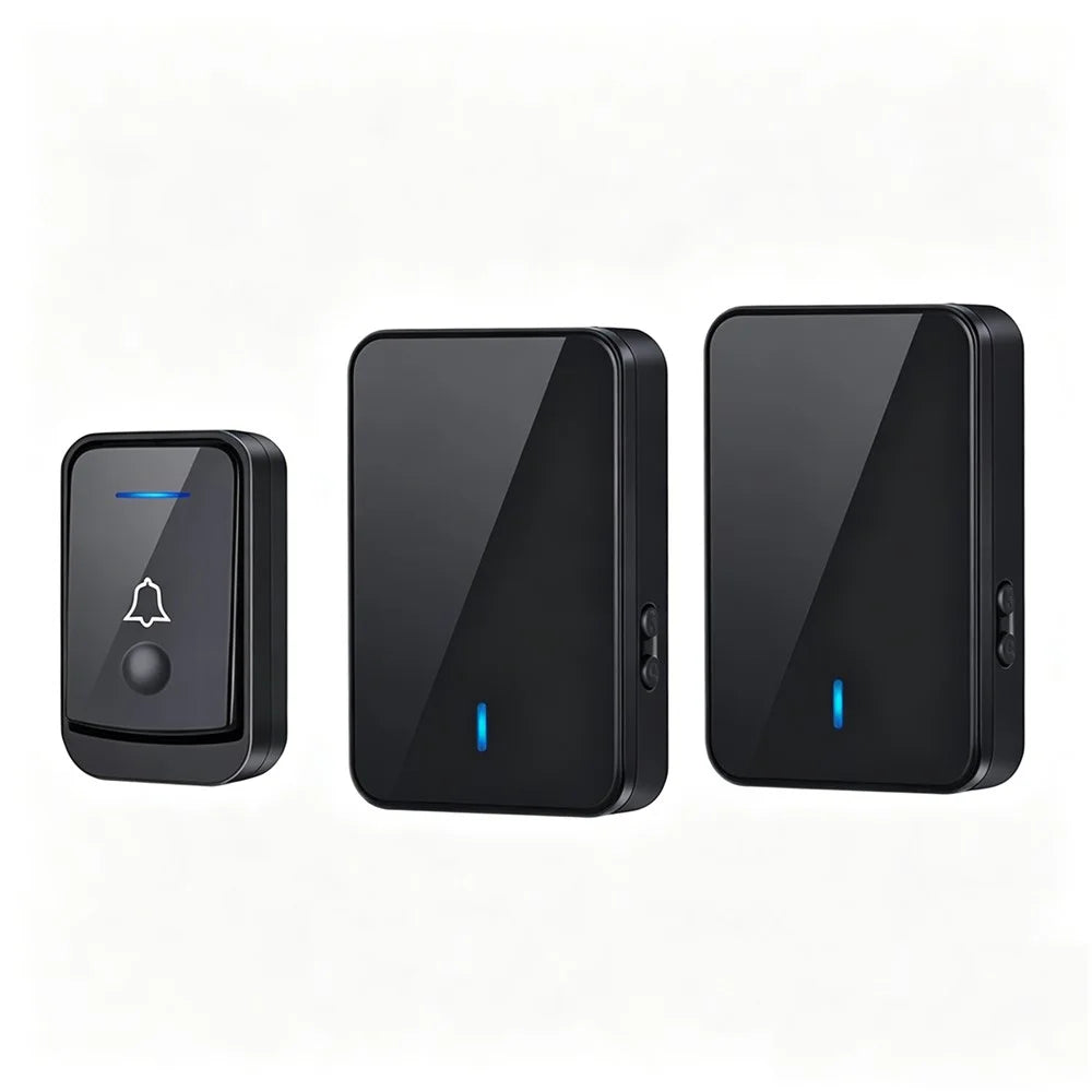 Q501 Wireless Doorbell 45 Ringtones 4 Volume Levels 150-200m Range Cordless Doorbell Kit, 1 Transmitter + 2 Receivers - Black - 1