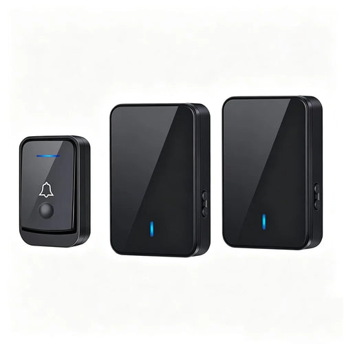 Q501 Wireless Doorbell 45 Ringtones 4 Volume Levels 150-200m Range Cordless Doorbell Kit, 1 Transmitter + 2 Receivers - Black - 1