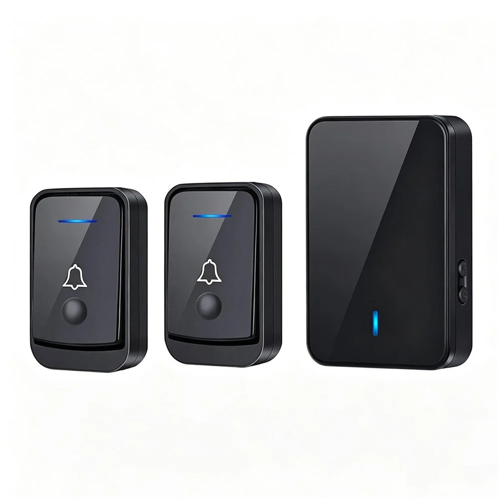 Q501 Wireless Doorbell 45 Ringtones 4 Volume Levels 150-200m Range Cordless Doorbell Kit, 2 Transmitters + 1 Receiver - Black - 1
