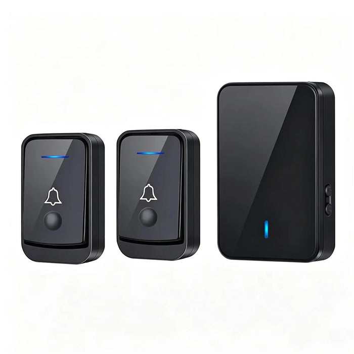 Q501 Wireless Doorbell 45 Ringtones 4 Volume Levels 150-200m Range Cordless Doorbell Kit, 2 Transmitters + 1 Receiver - Black - 1