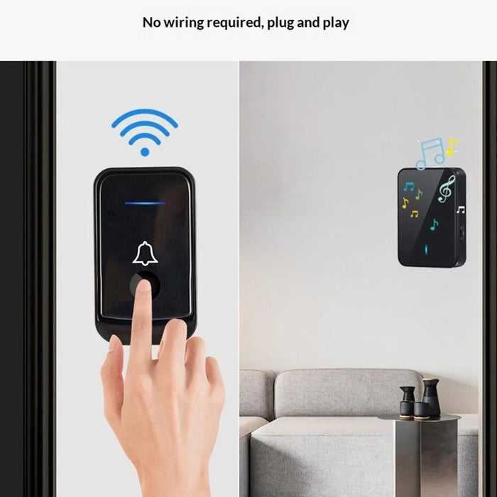 Q501 Wireless Doorbell 45 Ringtones 4 Volume Levels 150-200m Range Cordless Doorbell Kit, 2 Transmitters + 1 Receiver - Black - 4