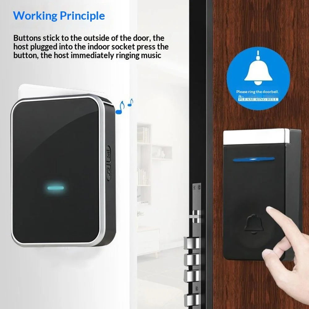 N193 Self-Powered 433MHz Wireless Doorbell 45 Ringtones 4 Volume Levels Cordless Doorbell Kit, 1 Transmitter + 1 Receiver - EU Plug - 3