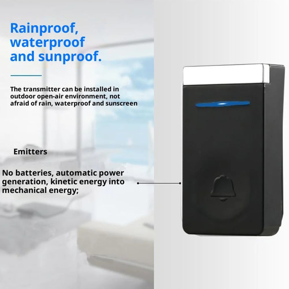 N193 Self-Powered 433MHz Wireless Doorbell 45 Ringtones 4 Volume Levels Cordless Doorbell Kit, 1 Transmitter + 1 Receiver - EU Plug - 6