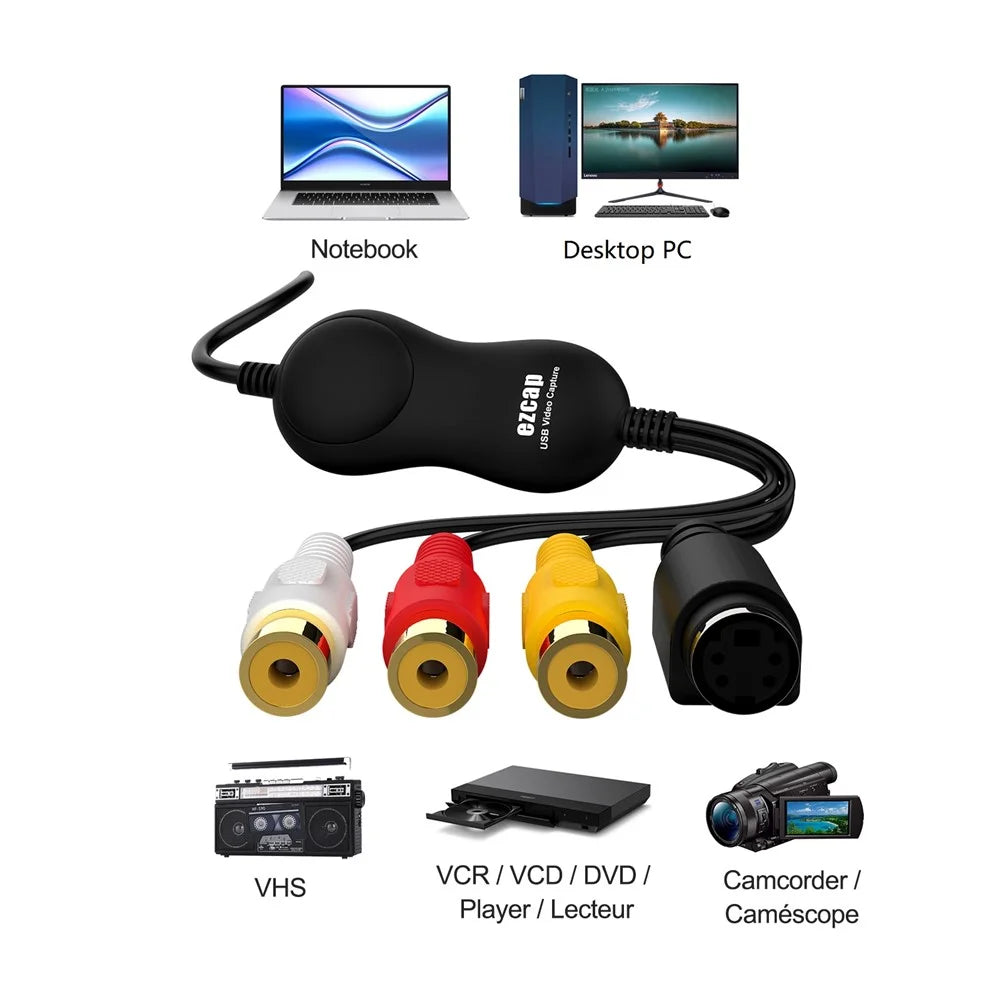 EZCAP 158 USB 2.0 Audio Video Capture Card Analog Video Recording Convert VHS Camcorder Video Tape for MAC Windows (CE Certificated) - 4