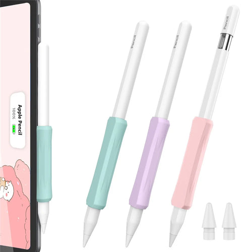 AHASTYLE DD07+WG24 3Pcs Silicone Grip Cover for Apple Pencil Pro / Apple Pencil (USB-C) / 1st Generation / 2nd Generation with 2 Replacement Tips - Pink+Purple+Green - 1