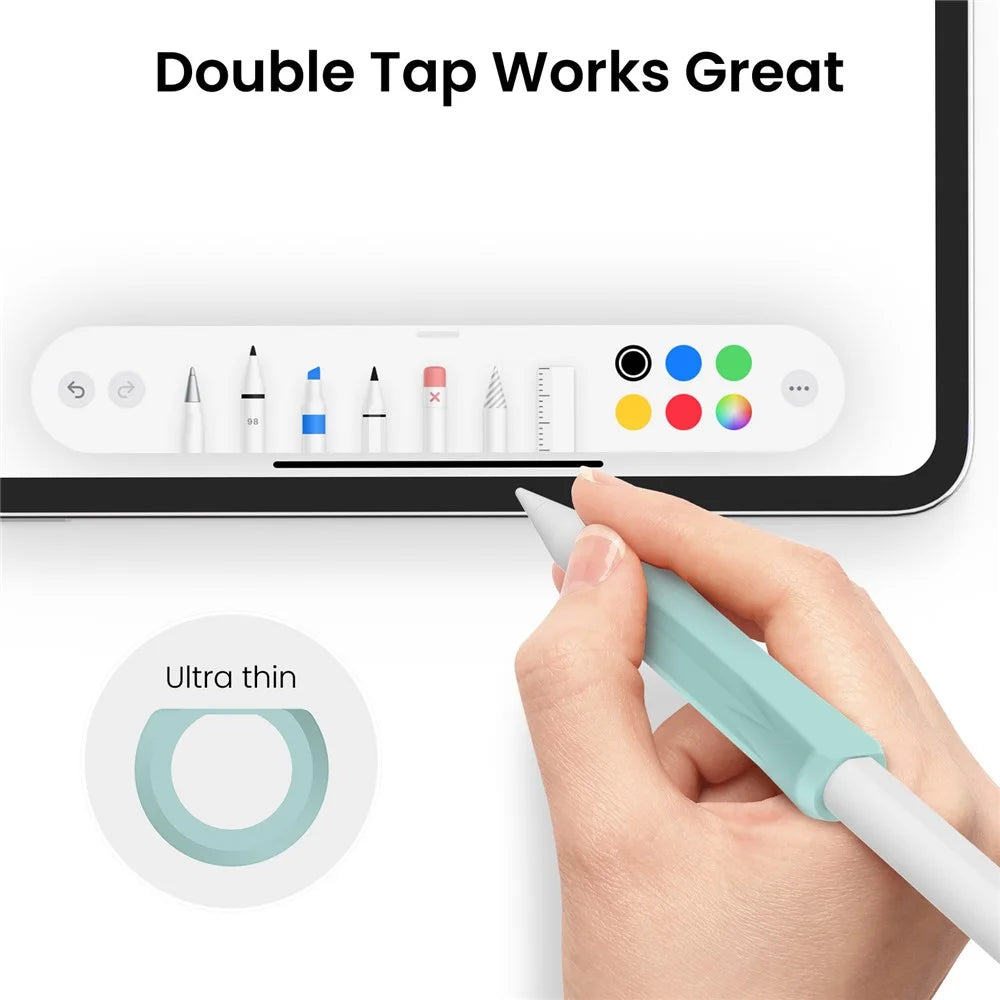 AHASTYLE DD07+WG24 3Pcs Silicone Grip Cover for Apple Pencil Pro / Apple Pencil (USB-C) / 1st Generation / 2nd Generation with 2 Replacement Tips - Pink+Purple+Green - 3