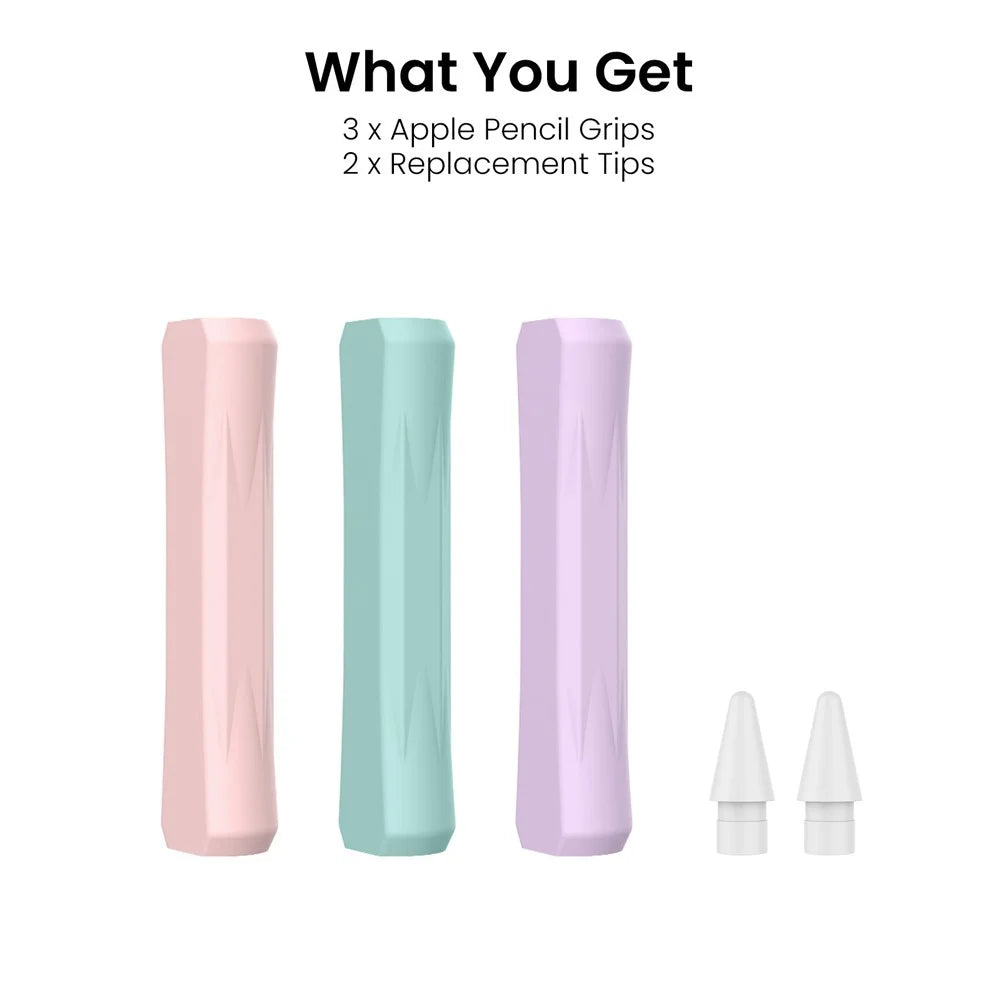 AHASTYLE DD07+WG24 3Pcs Silicone Grip Cover for Apple Pencil Pro / Apple Pencil (USB-C) / 1st Generation / 2nd Generation with 2 Replacement Tips - Pink+Purple+Green - 6
