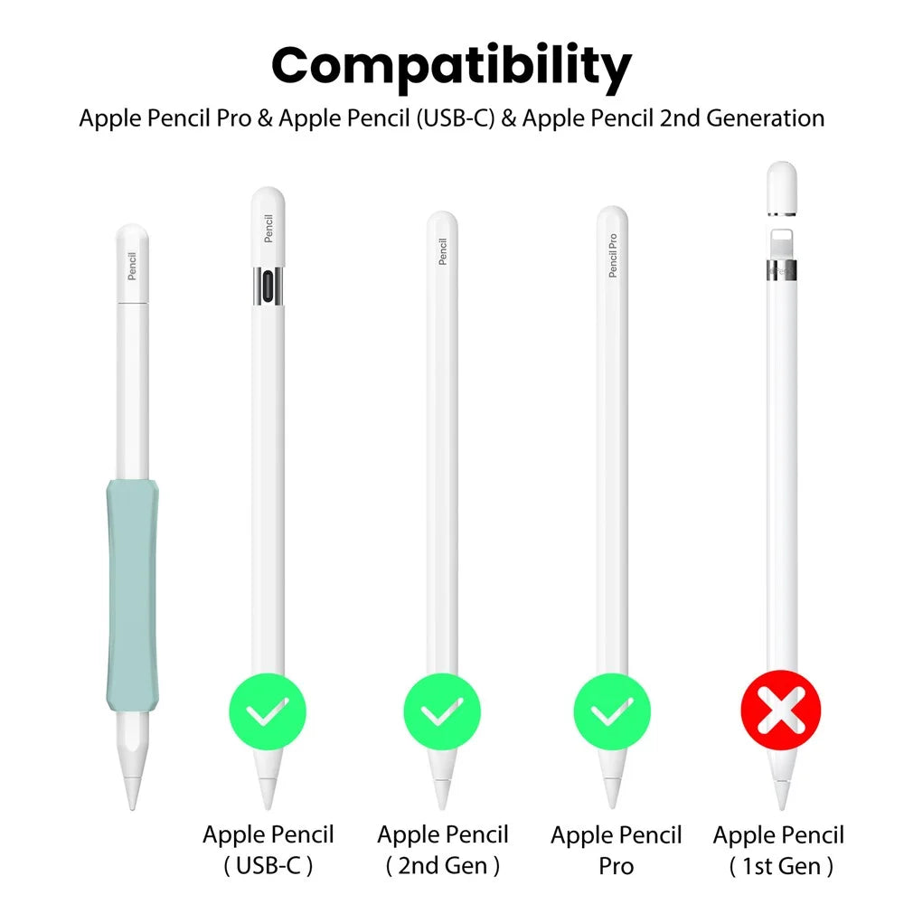 AHASTYLE DD07+WG24 3Pcs Silicone Grip Cover for Apple Pencil Pro / Apple Pencil (USB-C) / 1st Generation / 2nd Generation with 2 Replacement Tips - Pink+Purple+Green - 7