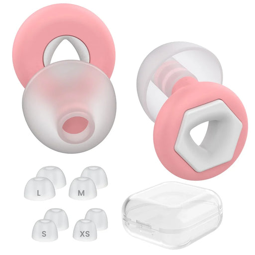 AHASTYLE NE25 4 Pairs Hexagonal Earplugs for Sleeping Noise Reduction Silicone Ear Plugs, XS / S / M / L - Pink+White - 1