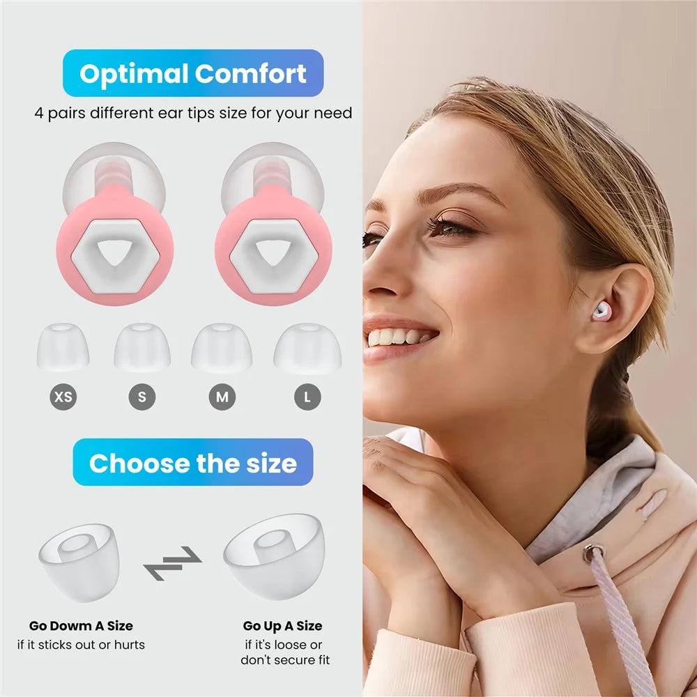 AHASTYLE NE25 4 Pairs Hexagonal Earplugs for Sleeping Noise Reduction Silicone Ear Plugs, XS / S / M / L - Pink+White - 4
