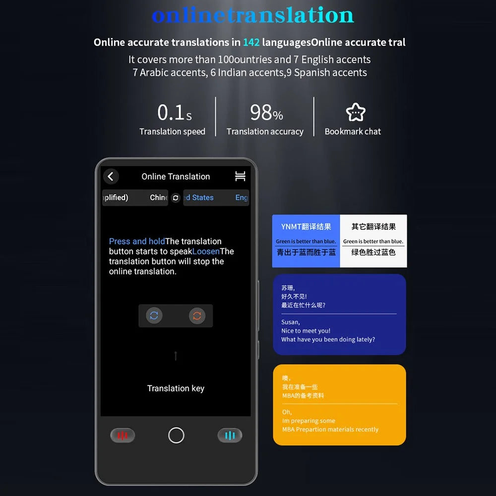 F2 4.0 Inch AI Portable Language Translator 142 Languages Online Offline Bluetooth-compatible Recording Translation Device for Travel - Black - 3