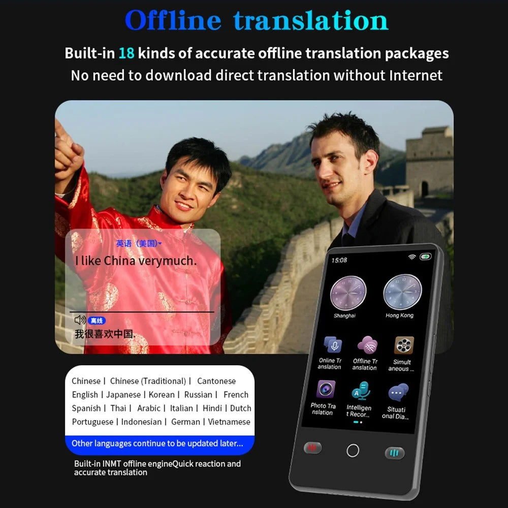 F2 4.0 Inch AI Portable Language Translator 142 Languages Online Offline Bluetooth-compatible Recording Translation Device for Travel - Black - 4
