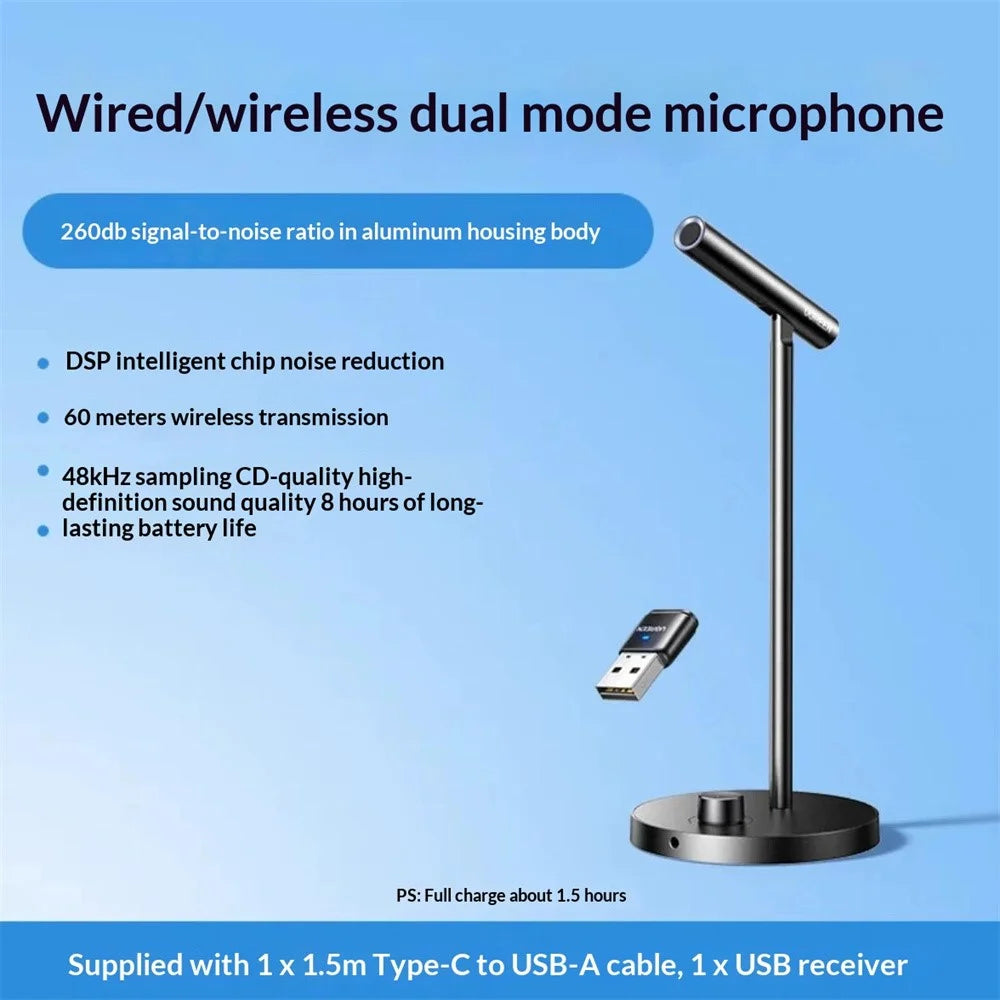 UGREEN CM770 35344 2.4G Wireless / USB Wired Desktop Microphone DSP Noise Cancelling Omnidirectional Mic for Gaming Recording - Black - 3