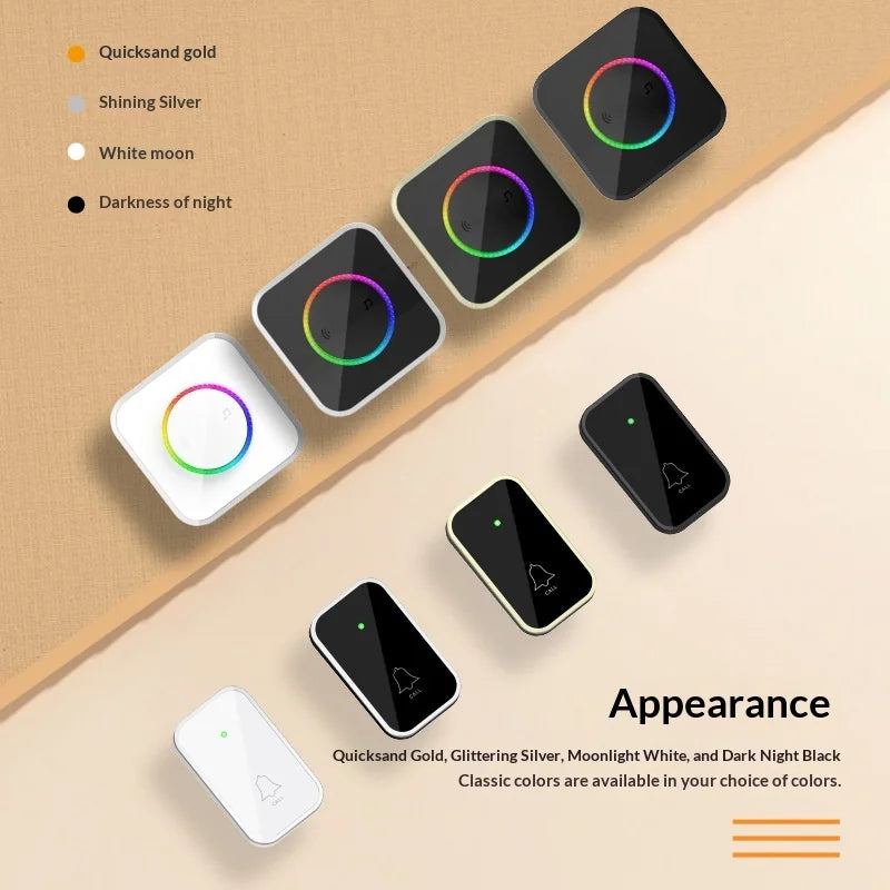M488 433.92MHz Wireless Doorbell 150-200m Range 45 Ringtones Cordless Doorbell Kit, 1 Bell + 2 Transmitters - Black/EU Plug - 6