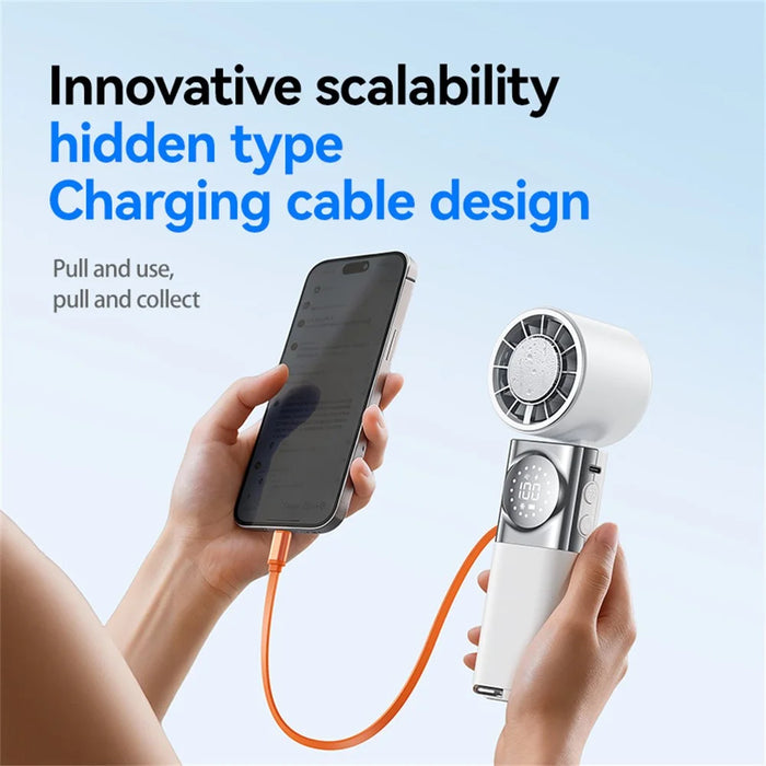 X80 Semiconductor Cooling Handheld Fan 100-Speed Adjustable Digital Display Pocket Fan with Power Bank Function - White - 5