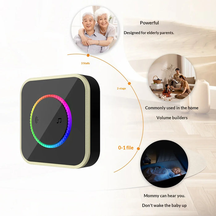 M488 433.92MHz Wireless Doorbell 150-200m Range 45 Ringtones Cordless Doorbell Kit, 2 Bells + 1 Transmitter - Black/EU Plug - 5