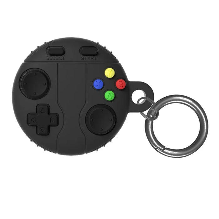 For Apple AirTag Tracker Liquid Silicone Case Game Controller Design Protective Cover with Ring Buckle - Dark Grey - 1