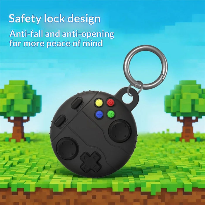 For Apple AirTag Tracker Liquid Silicone Case Game Controller Design Protective Cover with Ring Buckle - Dark Grey - 4