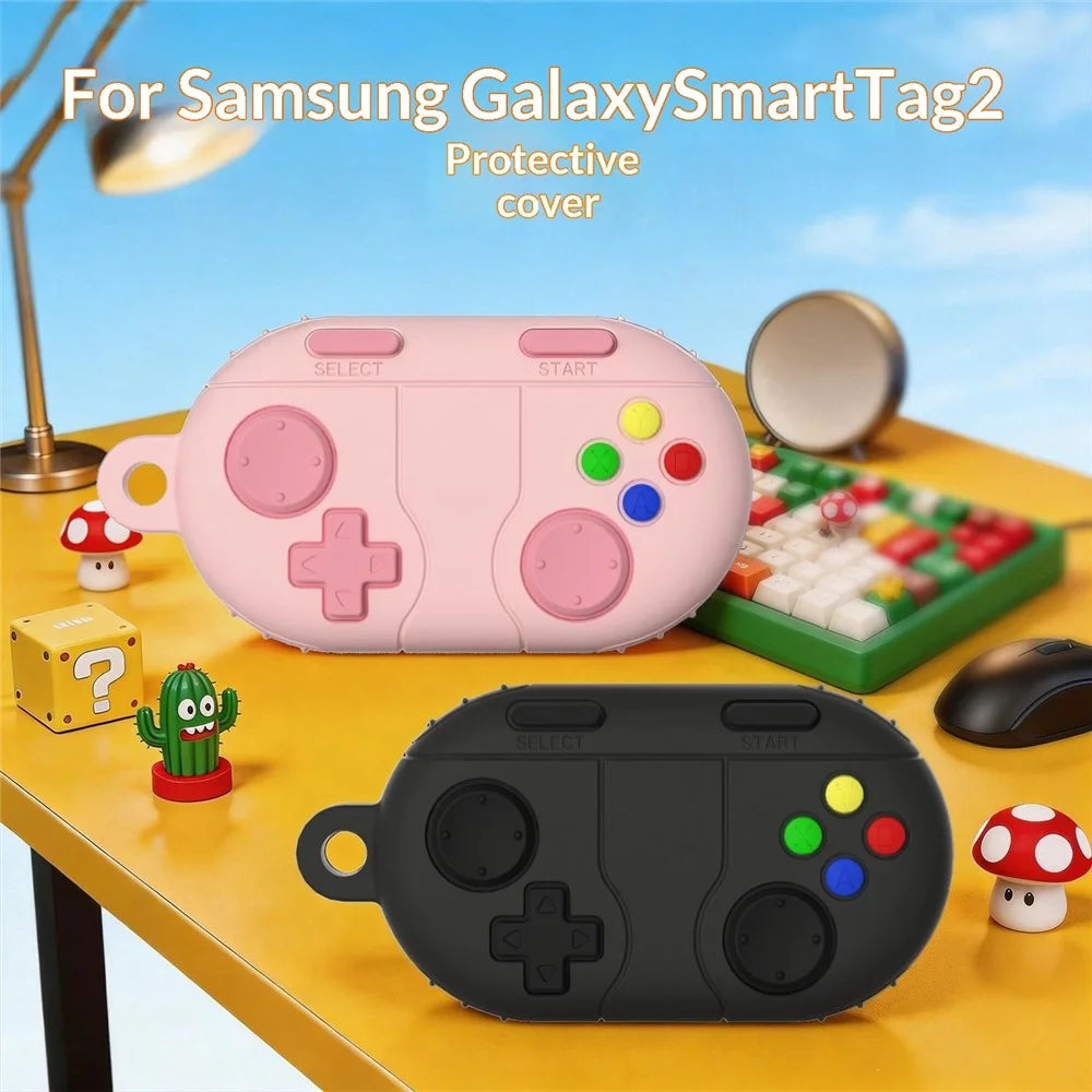 For Samsung Galaxy SmartTag2 Liquid Silicone Case Game Controller Design Protective Cover with Ring Buckle - Dark Grey - 6