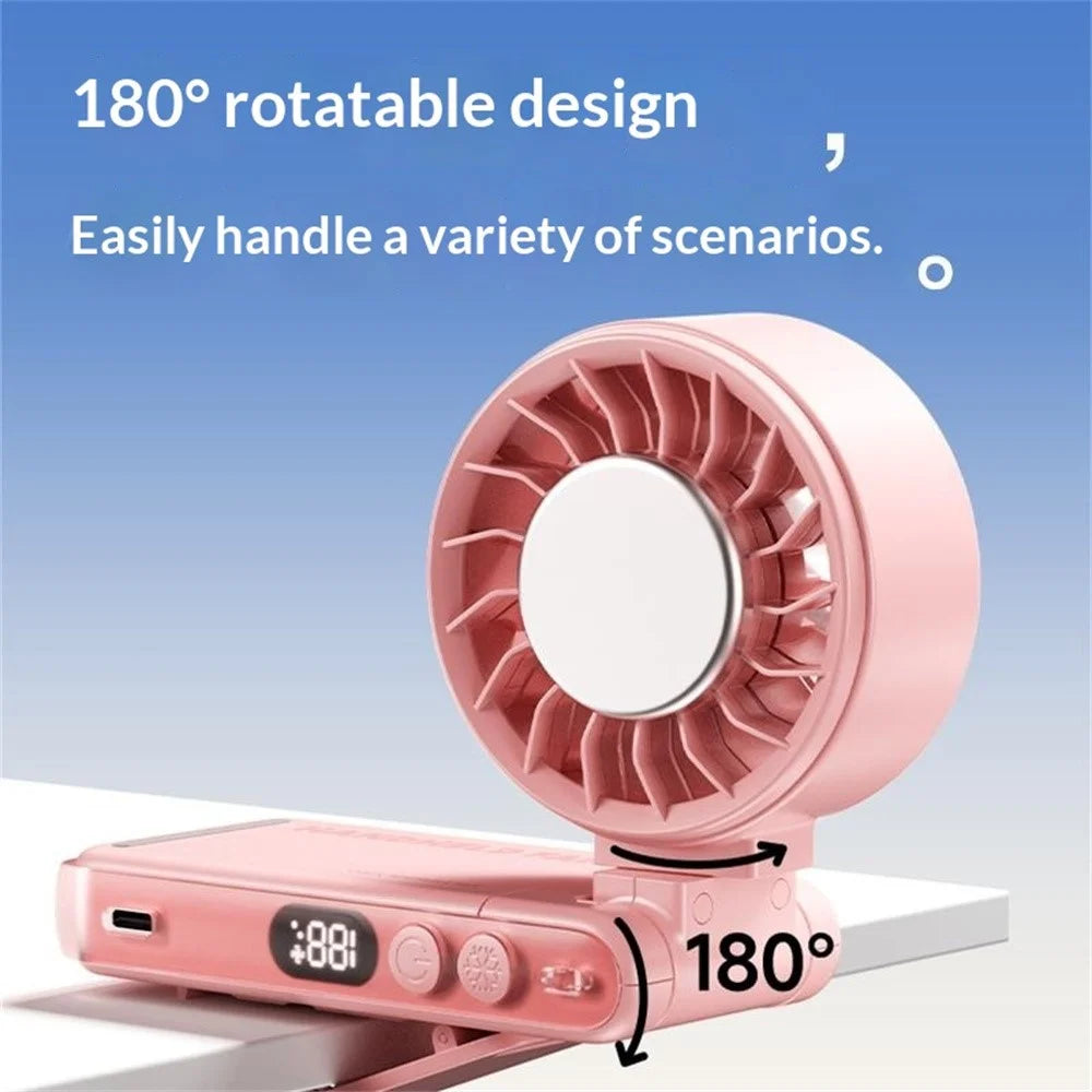 X50 Handheld High Speed Fan TEC Ice Cooling 3000mAh 5-Speed Multi-Scene Clip Design Portable Desktop Waist Fan for Outdoor Summer - Pink - 6