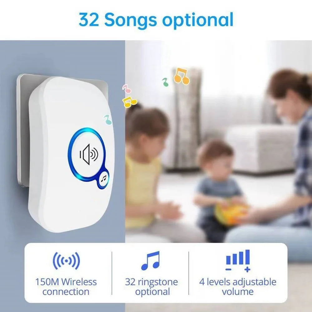 Wireless Doorbell 280m Range 32 Ringtones 4 Volume Levels Door Bell for Elderly Hospital Nursing Home (1 Transmitter+1 Receiver) - EU Plug - 7