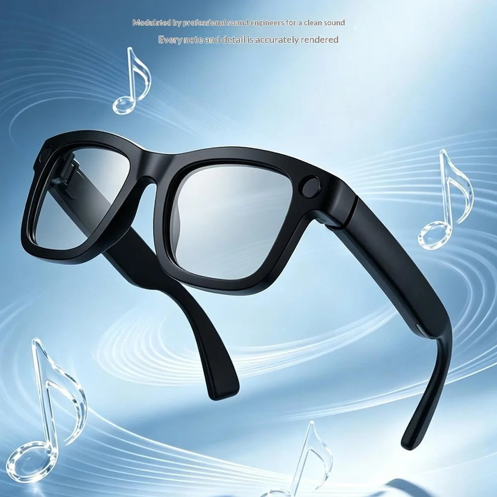 T100 Smart Glasses 8MP Camera AI Voice Assistant Translation Music Photo Anti-shake Dual Mic Eyeglasses -Black - 5