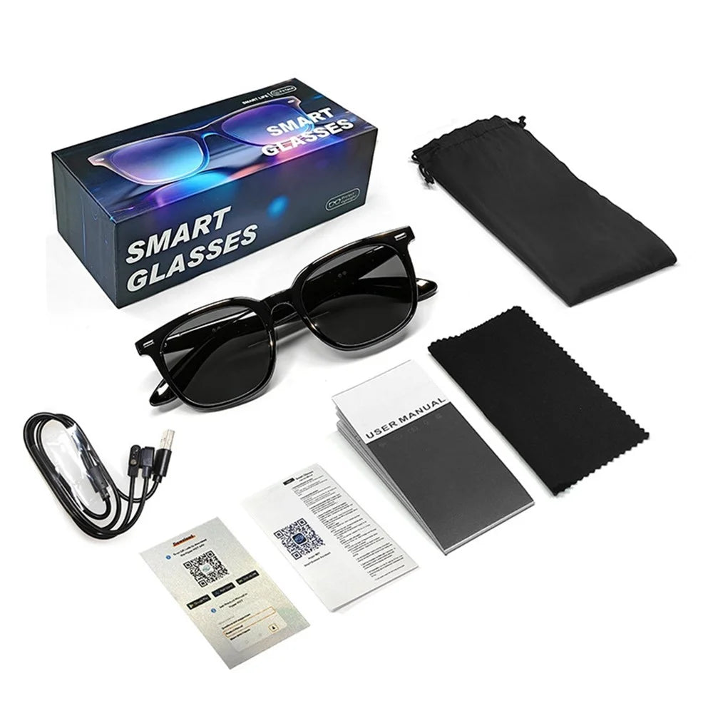 F70 AI Smart Bluetooth-compatible Glasses Cycling Driving Call Photochromic Lens Eyeglasses - Black Frame  /  Grey Lens - 1