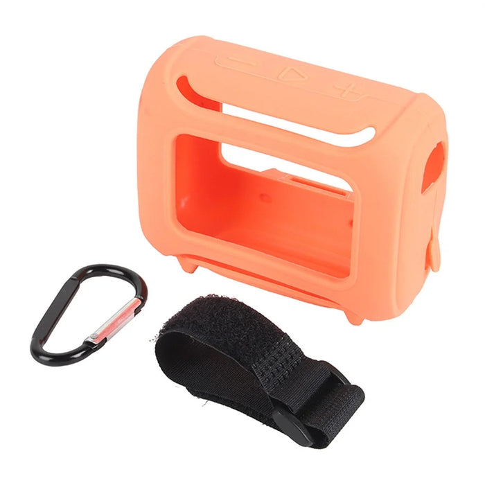 Silicone Case for JBL GO 5 Bluetooth-compatible Speaker Shockproof Protective Cover with Carabiner & Strap - Orange - 1