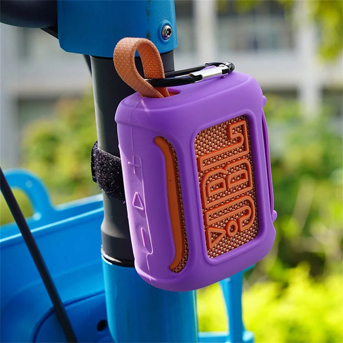 Silicone Case for JBL GO 5 Bluetooth-compatible Speaker Shockproof Protective Cover with Carabiner & Strap - Orange - 4