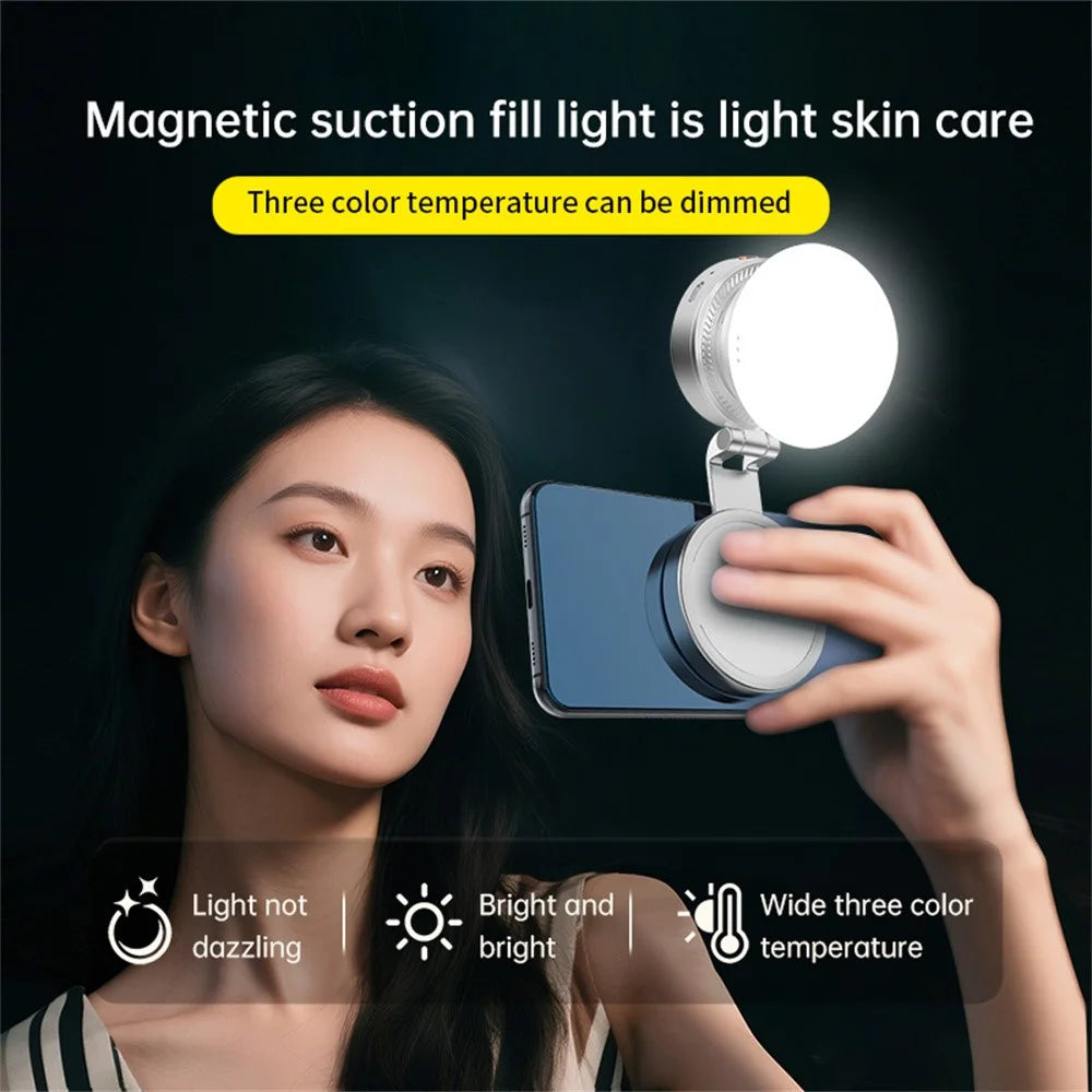 K08 Magnetic Fill Light with Mirror 360 Degree Foldable Selfie LED Ring Light 3-Color Temperature Phone Photography Light - 3