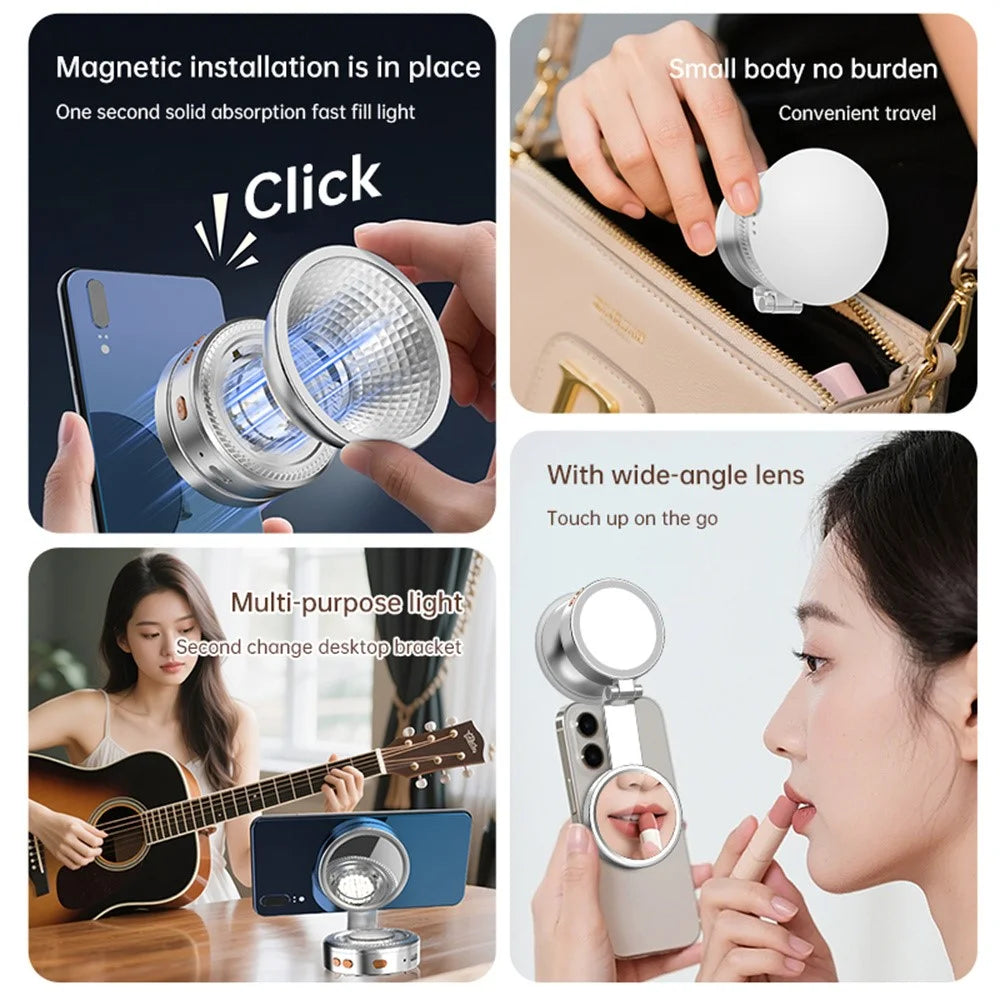 K08 Magnetic Fill Light with Mirror 360 Degree Foldable Selfie LED Ring Light 3-Color Temperature Phone Photography Light - 4
