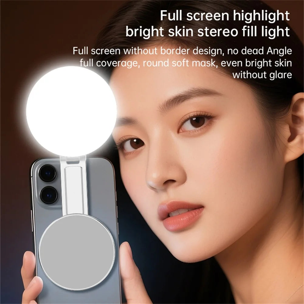 K08 Magnetic Fill Light with Mirror 360 Degree Foldable Selfie LED Ring Light 3-Color Temperature Phone Photography Light - 5